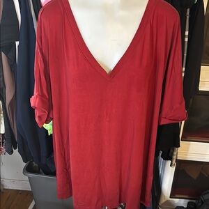 Women's Red V-Neck Top